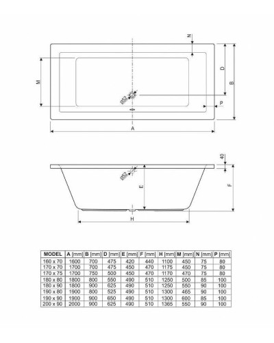 Акриловая ванна Cezares Plane 200x90 PLANE-200-90-49-W37 без гидромассажа