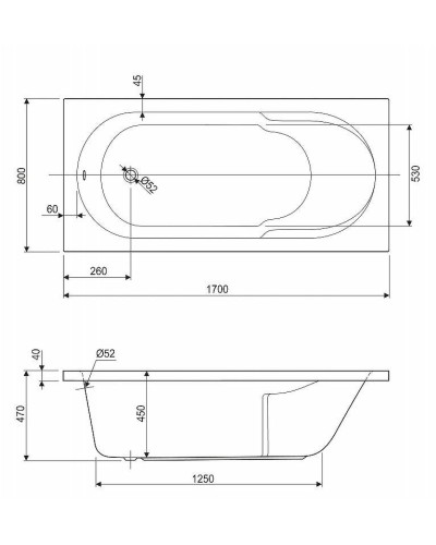 Акриловая ванна Cezares Arno 170x80 ARNO-170-80-45-W37 без гидромассажа