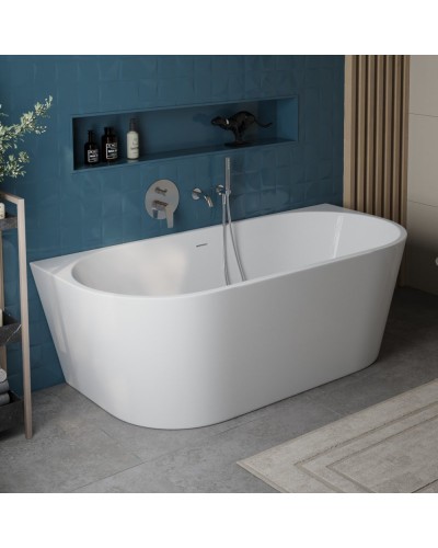 Пристенная, полукруглая акриловая ванна в комплекте со сливом-переливом BelBagno BB710-1500-750