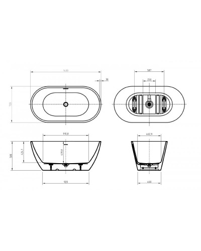 Отдельностоящая, овальная акриловая ванна UNO в комплекте со сливом-переливом BelBagno BB701-1400-720-K