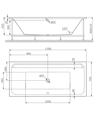Акриловая ванна 170х75 см Am.Pm Inspire 2.0 W52A-170-075W-A
