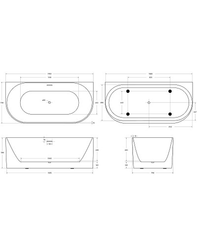 Акриловая ванна BelBagno 170x80 BB412-1700-800-MATT без гидромассажа
