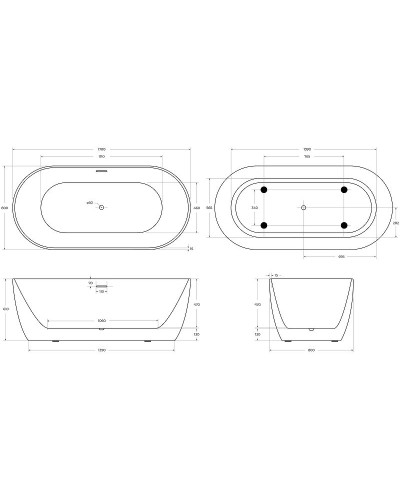 Акриловая ванна BelBagno 170x80 BB413-1700-800 без гидромассажа