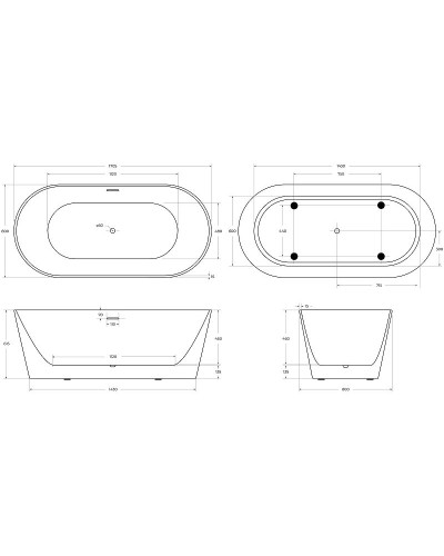 Акриловая ванна BelBagno 170x80 BB416-1700-800 без гидромассажа