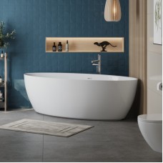 Отдельностоящая, полукруглая акриловая ванна в комплекте со сливом-переливом BelBagno BB707-1860-880