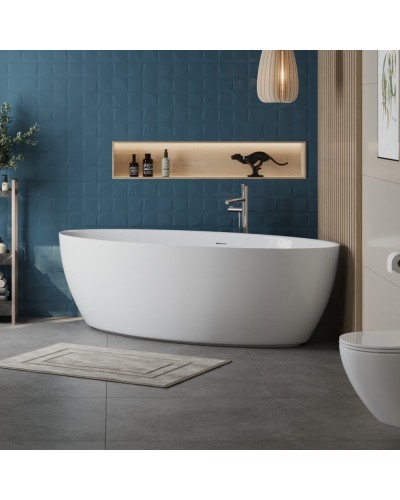 Отдельностоящая, полукруглая акриловая ванна в комплекте со сливом-переливом BelBagno BB707-1860-880