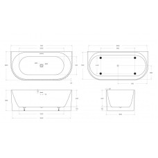 Пристенная, полукруглая акриловая ванна в комплекте со сливом-переливом BelBagno BB713-1700-800