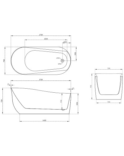 Акриловая ванна Abber 170х78 AB9491-1.7 без гидромассажа