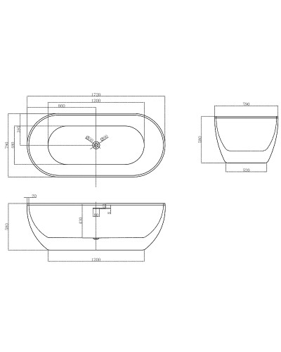 Акриловая ванна Abber 172х79 AB9241MW без гидромассажа