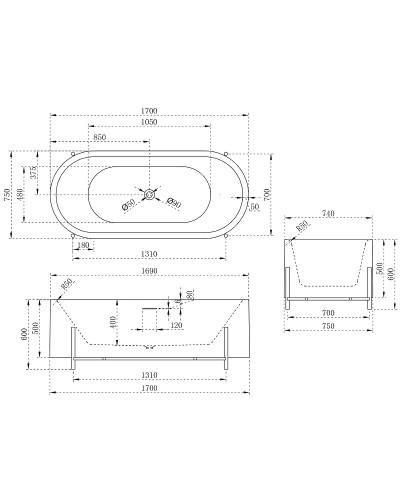 Акриловая ванна Abber 170х75 AB9443 без гидромассажа
