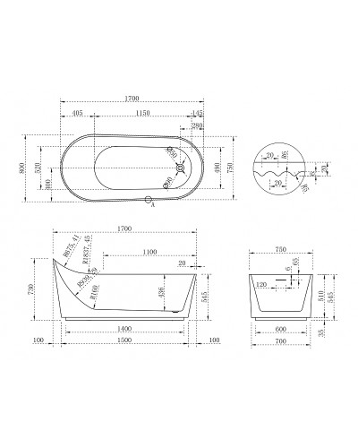 Акриловая ванна Abber 170х80 AB9445MW без гидромассажа