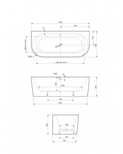 Акриловая ванна CEZARES METAURO-INT-Wall-180-80-60