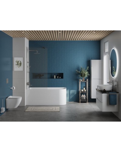 Пристенная, прямоугольная акриловая ванна в комплекте со сливом-переливом BelBagno BB712-1500-730-L левосторонняя