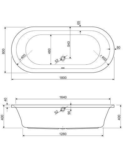 Акриловая ванна Cezares Metauro 180x80 METAURO-Central-180-80-40-W-MATT Белая матовая без гидромассажа