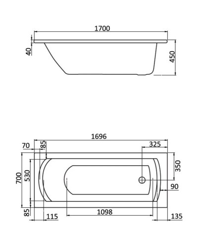 Акриловая ванна 170х70 см Santek Монако 1.WH11.1.979