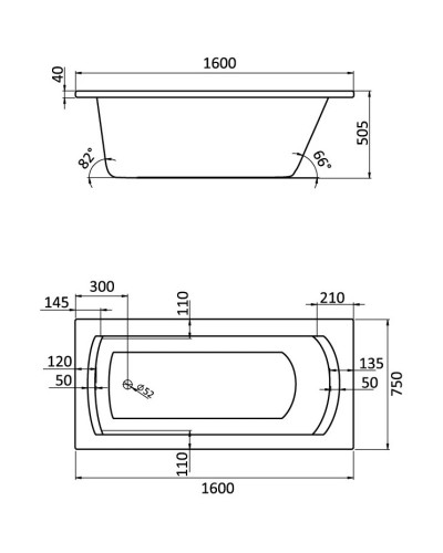 Акриловая ванна 160х75 см Santek Монако XL 1.WH11.1.978