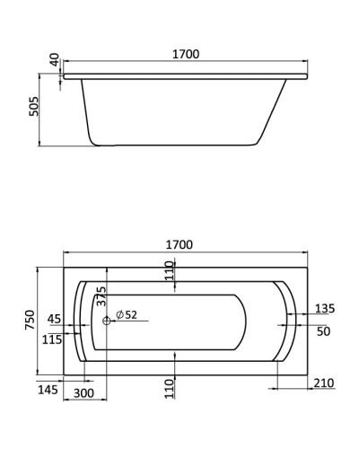 Акриловая ванна 170х75 см Santek Монако XL 1.WH11.1.980