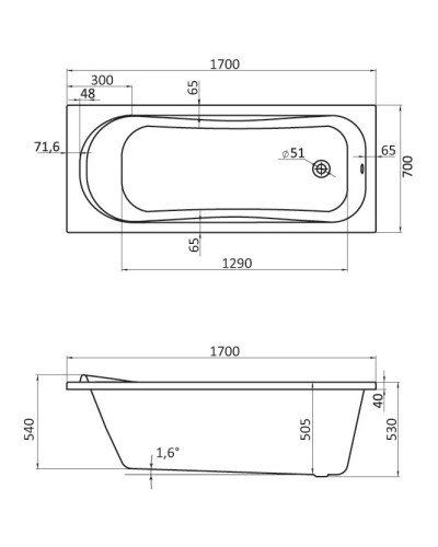 Акриловая ванна 170х70 см Santek Тенерифе XL 1.WH30.1.979