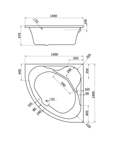 Акриловая ванна 140х140 см Santek Карибы 1.WH11.1.982