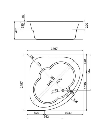 Акриловая ванна 150х150 см Santek Канны 1.WH11.1.983
