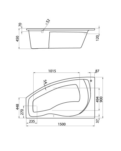 Акриловая ванна 150х90 см L Santek Майорка 1.WH11.1.984