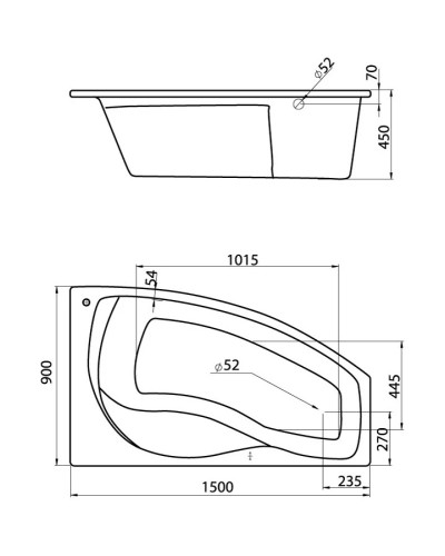 Акриловая ванна 150х90 см R Santek Майорка 1.WH11.1.985