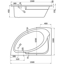 Акриловая ванна 150х100 см L Santek Гоа 1.WH11.2.033