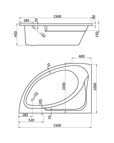 Акриловая ванна 150х100 см L Santek Гоа 1.WH11.2.033