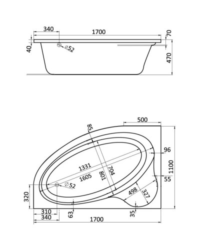 Акриловая ванна 170х110 см L Santek Эдера 1.WH11.1.995