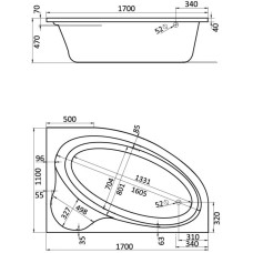 Акриловая ванна 170х110 см R Santek Эдера 1.WH11.1.994