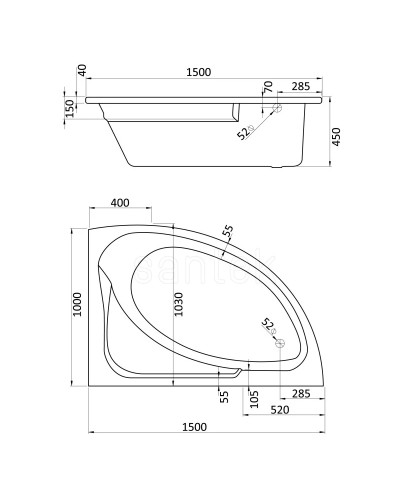 Акриловая ванна 150х100 см R Santek Гоа 1.WH11.2.032