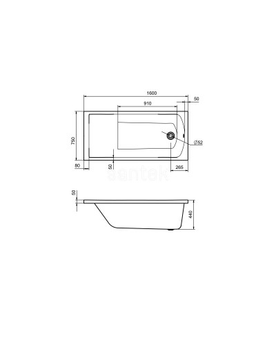 Акриловая ванна 160х75 см Santek Фиджи 1.WH50.1.597