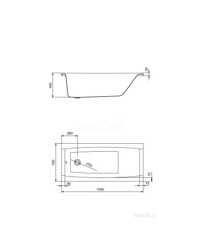 Акриловая ванна 150х70 см Santek Санторини 1.WH30.2.497