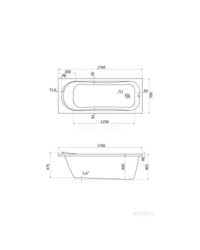 Акриловая ванна 170х70 см Santek Тенерифе 1.WH30.2.207