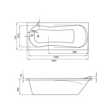 Акриловая ванна 149,7х75,1 см Santek Каледония 1.WH30.2.383