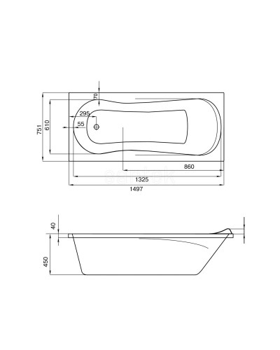 Акриловая ванна 149,7х75,1 см Santek Каледония 1.WH30.2.383