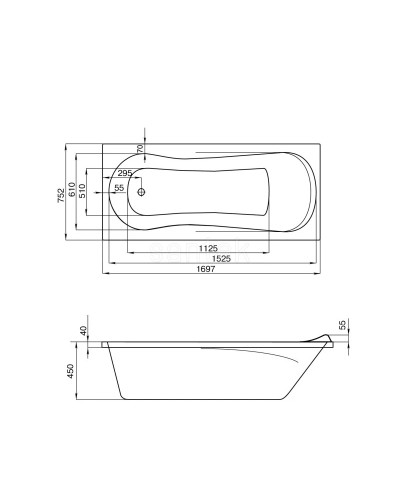 Акриловая ванна 169,7х75,2 см Santek Каледония 1.WH30.2.391