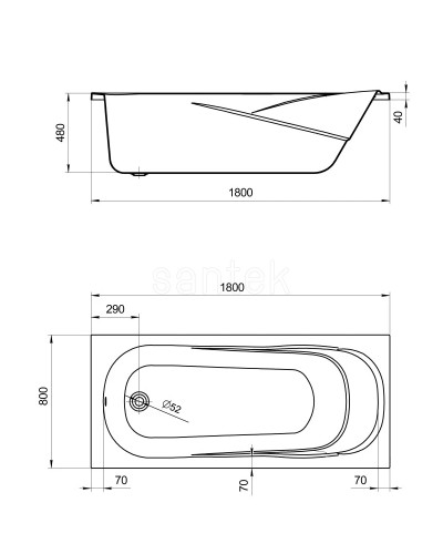 Акриловая ванна 180х80 см Santek Касабланка XL 1.WH30.2.482