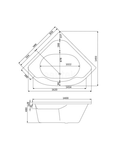 Акриловая ванна 140х140 см Santek Мелвилл 1.WH30.2.402