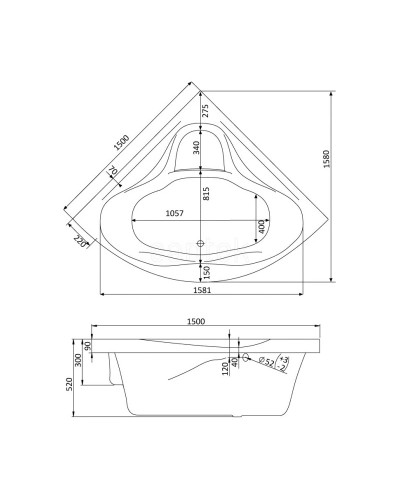 Акриловая ванна 150х150 см Santek Сан-Паулу 1.WH30.2.399