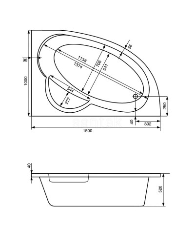 Акриловая ванна 150х100 см R Santek Шри-Ланка 1.WH30.2.395