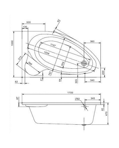Акриловая ванна 170х100 см R Santek Эдера 1.WH50.1.663