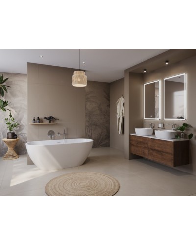 Отдельностоящая, овальная акриловая ванна UNO в комплекте со сливом-переливом BelBagno BB701-1400-720-K