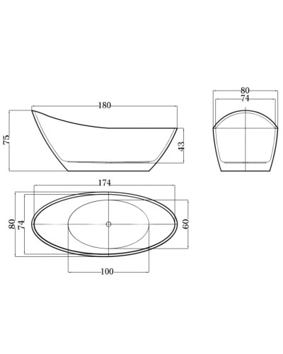 Акриловая ванна 180х80 см Esbano London Black
