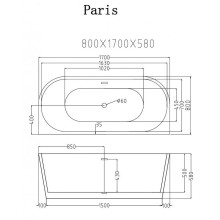 Акриловая ванна 170х80 см Esbano Paris