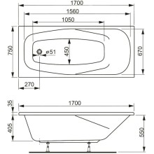 Акриловая ванна 170х75 см Vagnerplast Aronia VPBA170ARN2X-04