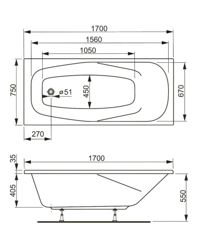 Акриловая ванна 170х75 см Vagnerplast Aronia VPBA170ARN2X-04
