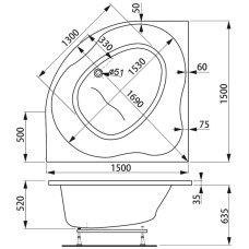 Акриловая ванна 150х150 см Vagnerplast Plejada VPBA150PLE3X-04
