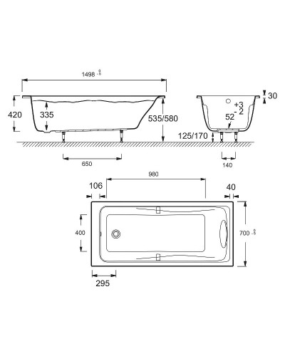 Акриловая ванна Jacob Delafon Odeon Up 150x70 E6060RU-00 без гидромассажа