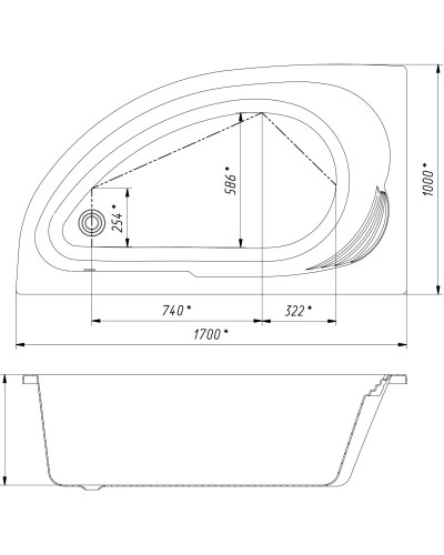 Акриловая ванна 170х100 см R Roca Merida ZRU9302993